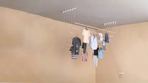 Ceiling-mounted pulley Balcony Cloth Drying Hanger system installed in a Bengaluru apartment
